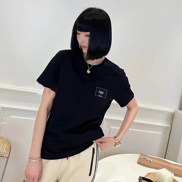 高品質 フェンディ メンズ ロゴ刺繍 コットン 半袖 Tシャツ コピー fev75558